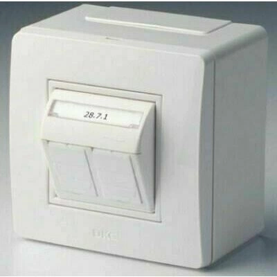 ДКС Коробка в сборе с 2 розетками RJ45, кат.5е  (телефон / компьютер), коричневая