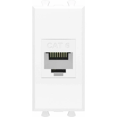 ДКС Компьютерная розетка RJ-45 без шторки модульная, кат.6, "Avanti", "Белое облако", 1 модуль