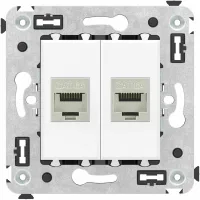ДКС Компьютерная розетка RJ-45 без шторки в стену, кат.6А двойная экранированная, "Avanti", "Белое облако"