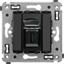 ДКС USB 3.0 розетка одинарная в стену, тип А-А, "Avanti", "Черный квадрат"