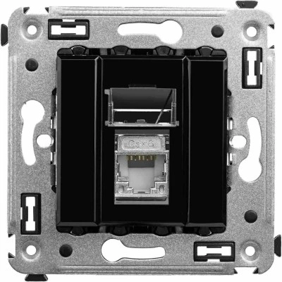 ДКС Компьютерная розетка RJ-45 в стену, кат.6 одинарная экранированная, "Avanti", "Черный квадрат"
