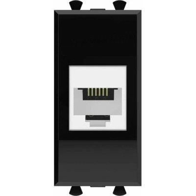 ДКС Телефонная розетка RJ-12 без шторки модульная, "Avanti", "Черный квадрат", 1 модуль