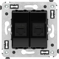 ДКС Компьютерная розетка RJ-45 без шторки в стену, кат.6А двойная, "Avanti", "Черный квадрат"