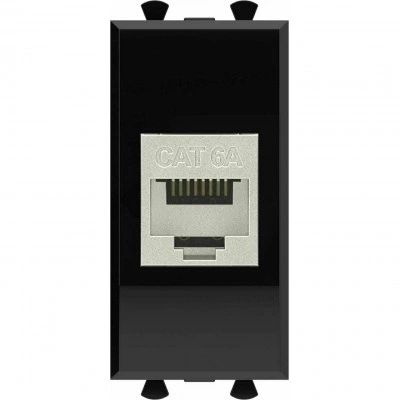 ДКС Компьютерная розетка RJ-45 без шторки модульная, кат.6А экранированная, "Avanti", "Черный квадрат", 1 модуль