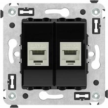 ДКС Компьютерная розетка RJ-45 без шторки в стену, кат.6А двойная экранированная, "Avanti", "Черный квадрат"