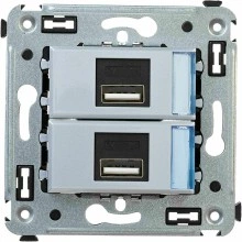 ДКС USB зарядное устройство в стену, "Avanti", "Закаленная сталь", 2.1 А