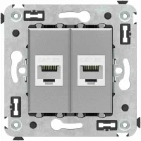 ДКС Компьютерная розетка RJ-45 без шторки в стену, кат.5е двойная, "Avanti", "Закаленная сталь"