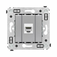 ДКС Компьютерная розетка RJ-45 без шторки в стену, кат.6А одинарная, "Avanti", "Закаленная сталь"