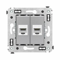 ДКС Компьютерная розетка RJ-45 без шторки в стену, кат.6А двойная, "Avanti", "Закаленная сталь"