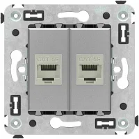 ДКС Компьютерная розетка RJ-45 без шторки в стену, кат.5e двойная экранированная, "Avanti", "Закаленная сталь"