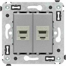 ДКС Компьютерная розетка RJ-45 без шторки в стену, кат.5e двойная экранированная, "Avanti", "Закаленная сталь"