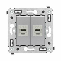 ДКС Компьютерная розетка RJ-45 без шторки в стену, кат.6 двойная экранированная, "Avanti", "Закаленная сталь"