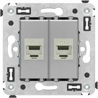 ДКС Компьютерная розетка RJ-45 без шторки в стену, кат.6 двойная экранированная, "Avanti", "Закаленная сталь"
