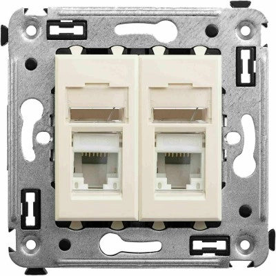 ДКС Компьютерная розетка RJ-45 в стену, кат.6 двойная,"Avanti", "Ванильная дымка"