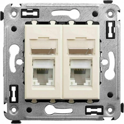 ДКС Компьютерная розетка RJ-45 в стену, кат.5e двойная,"Avanti", "Ванильная дымка"