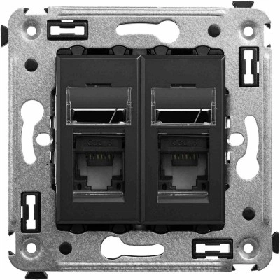 ДКС Компьютерная розетка RJ-45 в стену, кат.6 двойная,"Avanti", "Черный матовый"