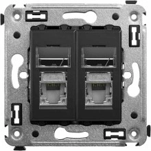 ДКС Компьютерная розетка RJ-45 в стену, кат.5e двойная экранированная,"Avanti", "Черный матовый"