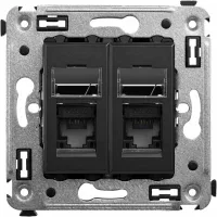 ДКС Компьютерная розетка RJ-45 в стену, кат.6А двойная, "Avanti", "Черный матовый"