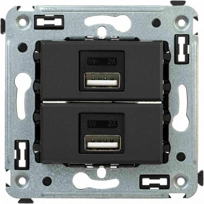 ДКС USB зарядное устройство в стену, "Avanti", "Черный матовый", 2.1 А