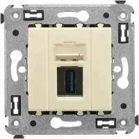 ДКС USB 3.0 розетка одинарная в стену, тип А-А, "Avanti", "Ванильная дымка"