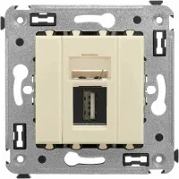 ДКС USB 2.0 розетка одинарная в стену, тип А-А, "Avanti", "Ванильная дымка"