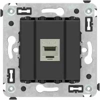 ДКС Компьютерная розетка RJ-45 без шторки в стену, кат.5e одинарная экранированная, "Avanti", "Черный матовый"