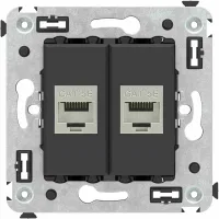 ДКС Компьютерная розетка RJ-45 без шторки в стену, кат.5e двойная экранированная, "Avanti", "Черный матовый"