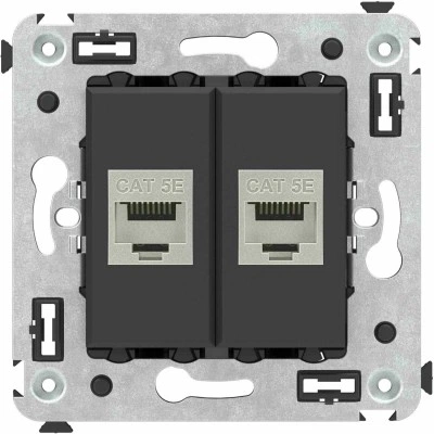 ДКС Компьютерная розетка RJ-45 без шторки в стену, кат.5e двойная экранированная, "Avanti", "Черный матовый" ДКС Компьютерная розетка RJ-45 без шторки в стену, кат.5e двойная экранированная, "Avanti", "Черный матовый"