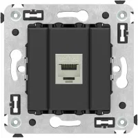 ДКС Компьютерная розетка RJ-45 без шторки в стену, кат.6А одинарная экранированная, "Avanti", "Черный матовый"