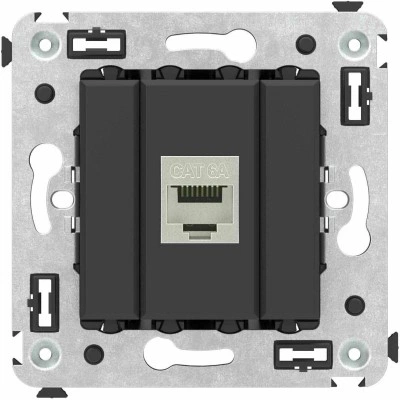 ДКС Компьютерная розетка RJ-45 без шторки в стену, кат.6А одинарная экранированная, "Avanti", "Черный матовый"