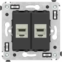 ДКС Компьютерная розетка RJ-45 без шторки в стену, кат.6А двойная экранированная, "Avanti", "Черный матовый"