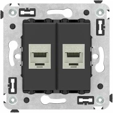 ДКС Компьютерная розетка RJ-45 без шторки в стену, кат.6А двойная экранированная, "Avanti", "Черный матовый"