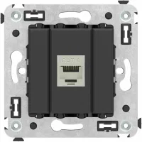 ДКС Компьютерная розетка RJ-45 без шторки в стену, кат.6 одинарная экранированная, "Avanti", "Черный матовый"