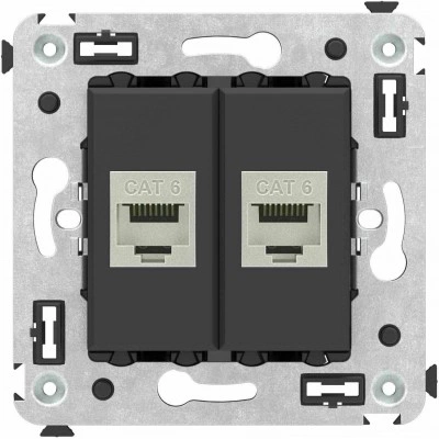ДКС Компьютерная розетка RJ-45 без шторки в стену, кат.6 двойная экранированная, "Avanti", "Черный матовый" ДКС Компьютерная розетка RJ-45 без шторки в стену, кат.6 двойная экранированная, "Avanti", "Черный матовый"