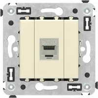 ДКС Компьютерная розетка RJ-45 без шторки в стену, кат.5e одинарная экранированная, "Avanti", "Ванильная дымка"
