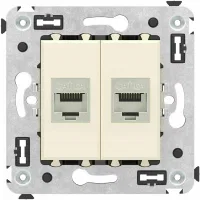 ДКС Компьютерная розетка RJ-45 без шторки в стену, кат.6А двойная экранированная, "Avanti", "Ванильная дымка"