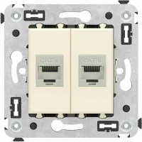 ДКС Компьютерная розетка RJ-45 без шторки в стену, кат.6 двойная экранированная, "Avanti", "Ванильная дымка"