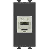 ДКС Компьютерная розетка RJ-45 без шторки модульная, кат.6 экранированная, "Avanti", "Черный матовый", 1 модуль