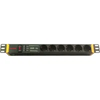 ДКС Блок распределения питания (PDU) 19" 16A с выключателем и защитой, Вых:6 Schuko, Вх: Schuko