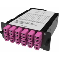 ДКС Претерминированная кассета 24ОВ 50/125 OM4, 2xMTP(12)f/12xLC Duplex (с интегрированными шторками), 1 HU
