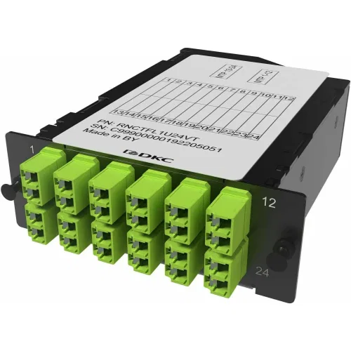 ДКС Претерминированная кассета 24ОВ 50/125 OM5, 2xMTP(12)f/12xLC Duplex (с интегрированными шторками), 1 HU