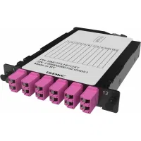 ДКС Претерминированная кассета 12ОВ 50/125 OM4, 1xMTP(12)f/6xLC Duplex (с интегрированными шторками), 1/2 HU