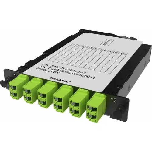 ДКС Претерминированная кассета 12ОВ 50/125 OM5, 1xMTP(12)f/6xLC Duplex (с интегрированными шторками), 1/2 HU